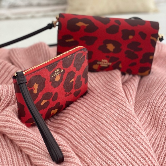 🆕 COACH | Poppy Leopard Anna Foldover Crossbody Clutch Shoulder Bag & Wristlet - Picture 5 of 15